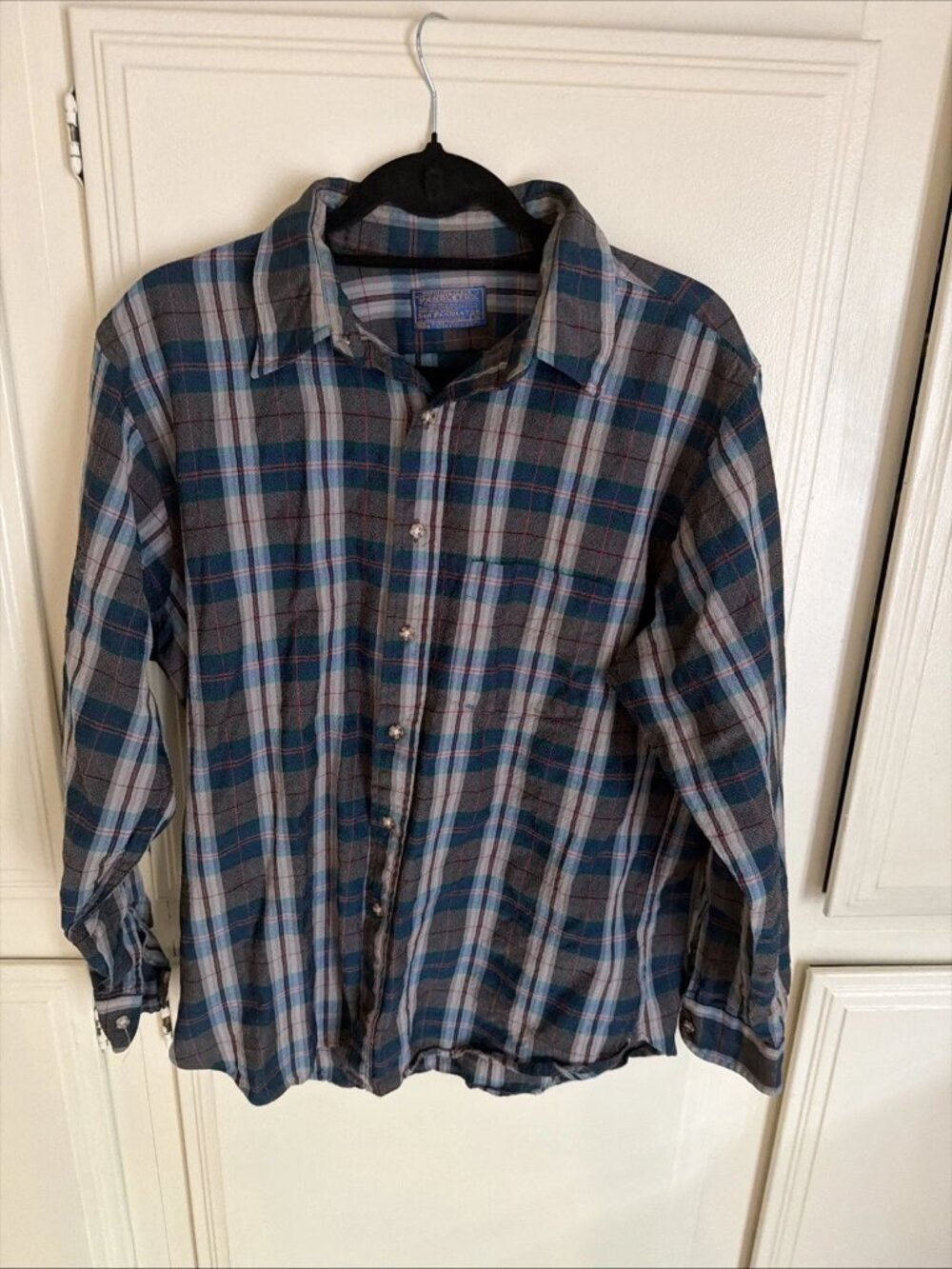 VTG PENDLETON Pure Wool Made In USA Blue Green Plaid Flannel Men’s XL